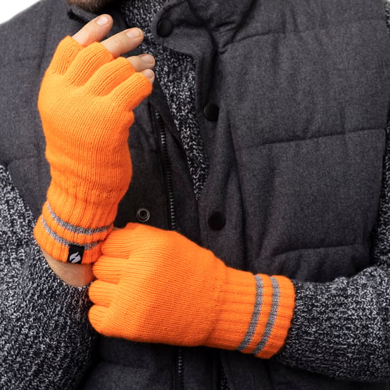 Stickade fingerlösa reflekterande handskar för herrar för vinter | värmehållare | termiska Hi Viz arbetshandskar - Orange - Image 3