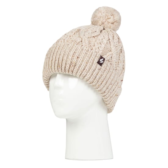 Ladies Pom Pom Bobble Hat | Heat Holders | Fashionable Chunky Warm Cable Knit Beanie with Heatweaver Fleece Lining | Salzburg Style - Natural - Image 3