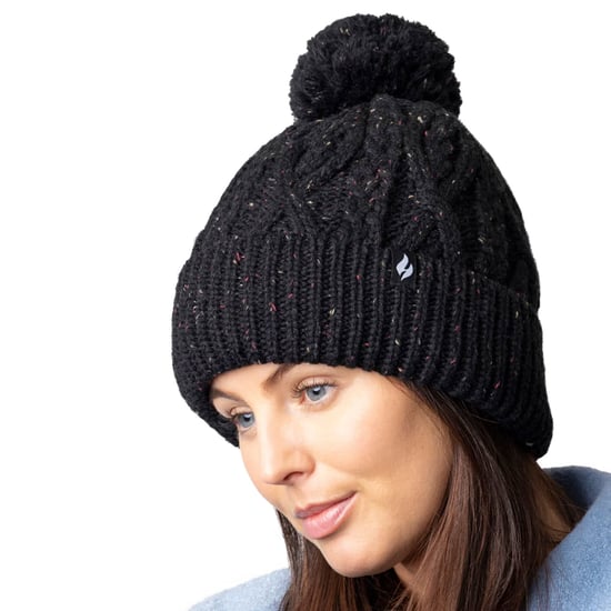 Ladies Pom Pom Bobble Hat | Heat Holders | Fashionable Chunky Warm Cable Knit Beanie with Heatweaver Fleece Lining | Salzburg Style - Black - Image 4
