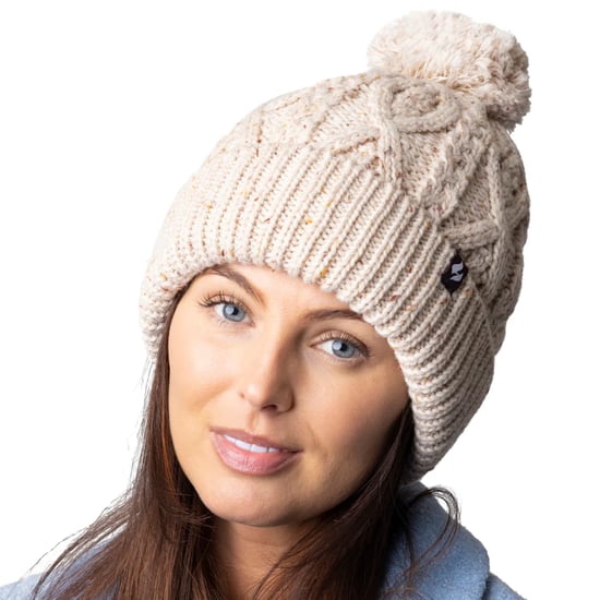Ladies Pom Pom Bobble Hat | Heat Holders | Fashionable Chunky Warm Cable Knit Beanie with Heatweaver Fleece Lining | Salzburg Style - Natural - Image 4