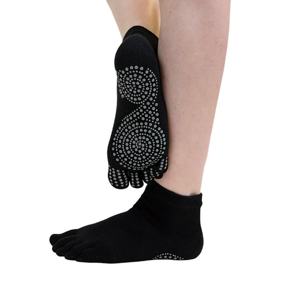 TOETOE - Mens & Ladies Yoga / Pilates Anti Slip Moisture Wicking Low Cut Toe Socks - Black - Image 3