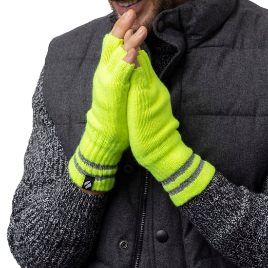 Mens Knitted Fingerless Reflective Gloves for Winter | Heat Holders | Thermal Hi Viz Work Gloves - Yellow - Image 3