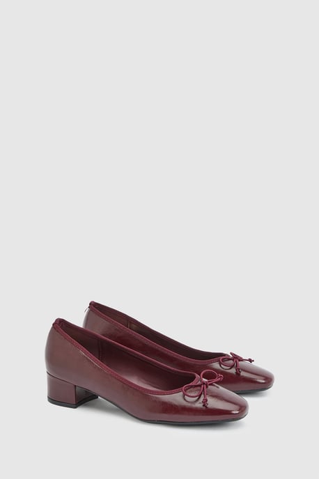 Gracie Faux Patent Leather Bow Detail Low Block Heel Court Shoes - Image 1