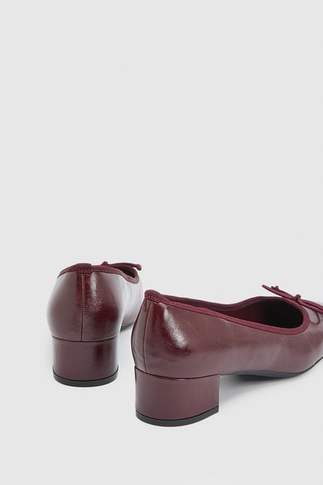 Gracie Faux Patent Leather Bow Detail Low Block Heel Court Shoes - Image 2