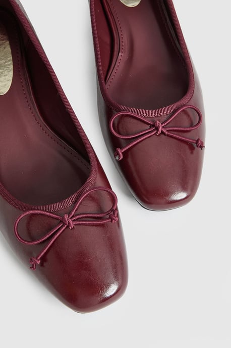 Gracie Faux Patent Leather Bow Detail Low Block Heel Court Shoes - Image 3