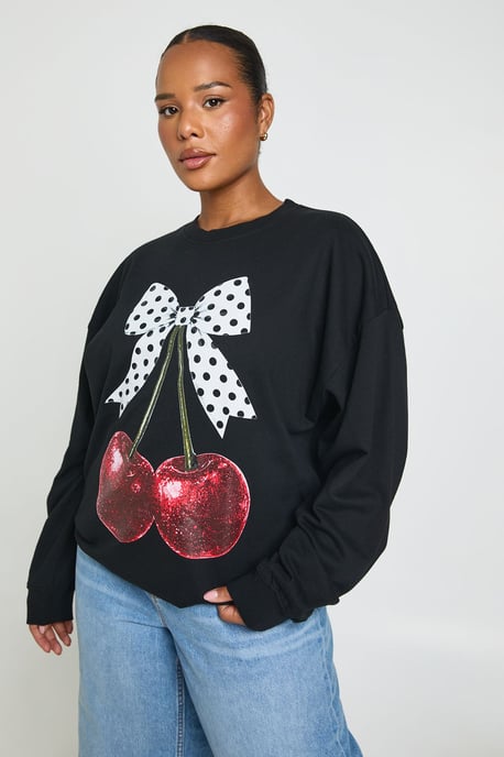 Plus Polka Dot Bow Cherry Graphic Sweatshirt - Image 1