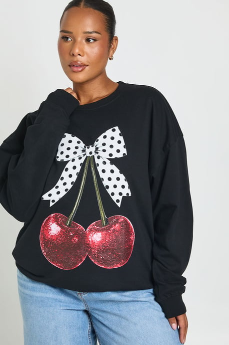 Plus Polka Dot Bow Cherry Graphic Sweatshirt - Image 3