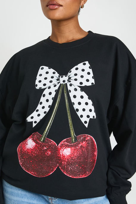 Plus Polka Dot Bow Cherry Graphic Sweatshirt - Image 4
