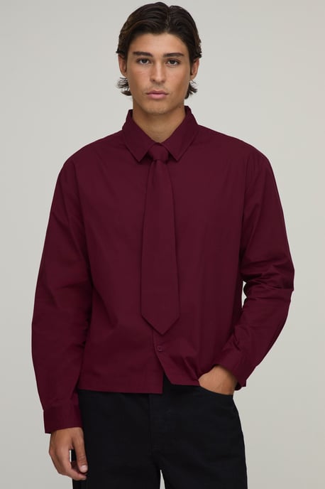 Oversized Boxy Long Sleeve Shirt & Tie - Image 1