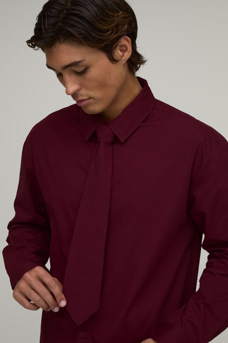 Oversized Boxy Long Sleeve Shirt & Tie - Image 3