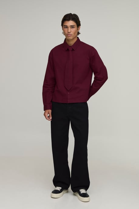Oversized Boxy Long Sleeve Shirt & Tie - Image 4