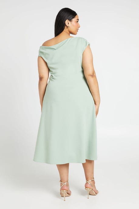 Plus Crepe Asymmetric Neck Skater Midi Dress - Image 2