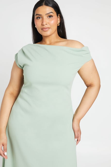 Plus Crepe Asymmetric Neck Skater Midi Dress - Image 4