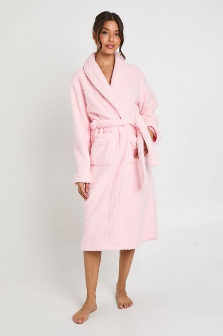Waffle Fleece Long Dressing Gown - Image 1