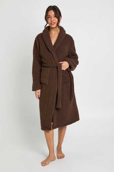 Sherpa Fleece Long Dressing Gown - Image 1