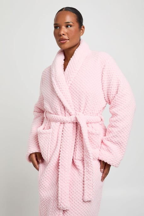 Plus Waffle Fleece Long Dressing Gown - Image 1