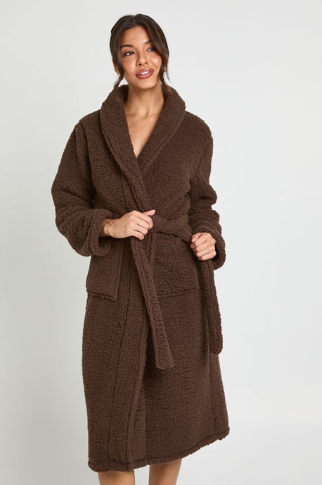 Sherpa Fleece Long Dressing Gown - Image 3