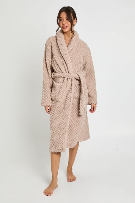 Waffle Fleece Long Dressing Gown - Image 1