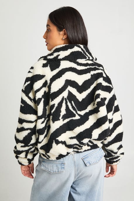 Zebra Funnel Neck Teddy Bomber Jacket - Image 2