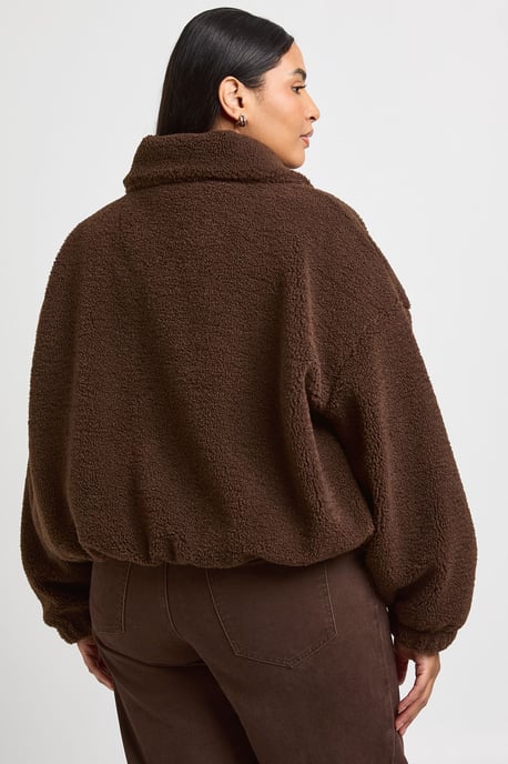 Plus Funnel Neck Teddy Bomber Jacket - Image 2
