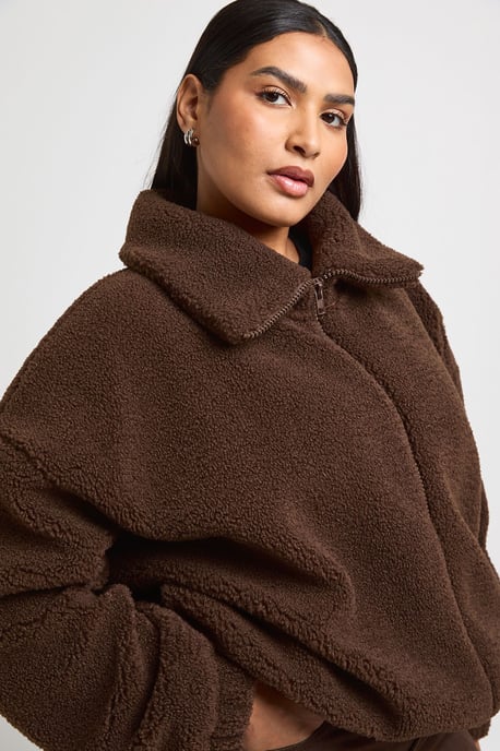 Plus Funnel Neck Teddy Bomber Jacket - Image 4