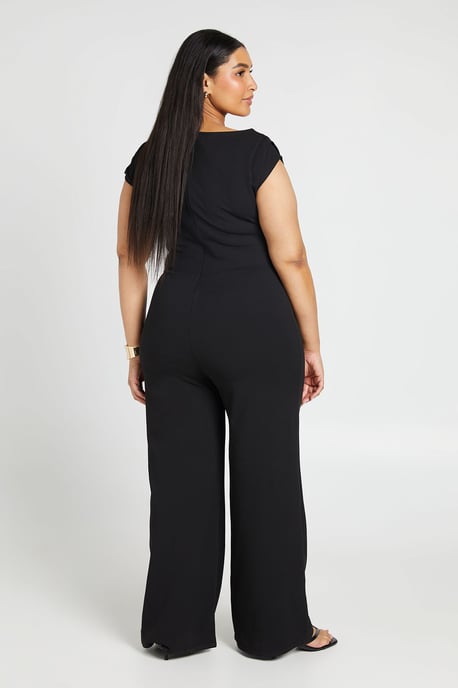 Plus Crepe Asymmetric Neck Drape Wide Leg Jumpsuit - Image 2