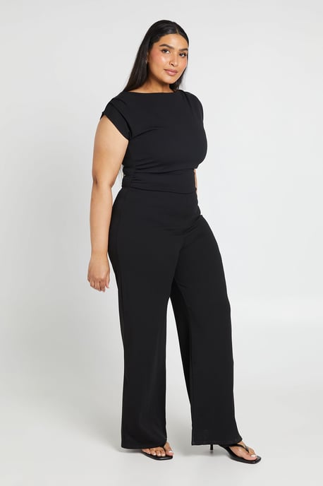 Plus Crepe Asymmetric Neck Drape Wide Leg Jumpsuit - Image 3