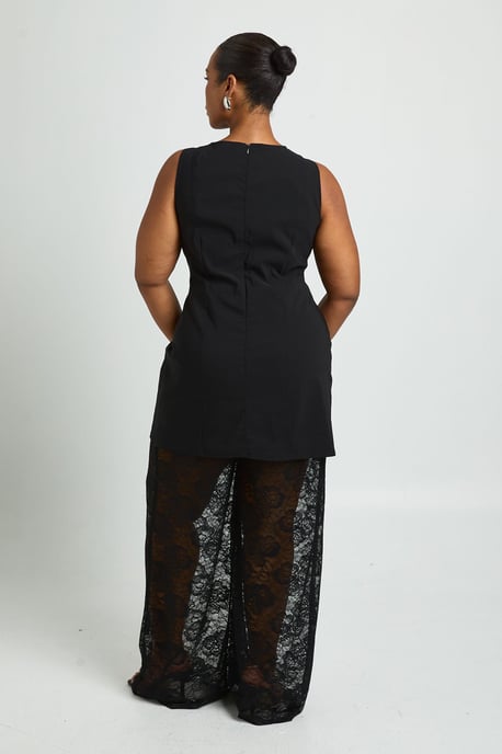 Plus Bengaline Longline Jumpsuit With Lace Wie Leg Trouser - Image 2