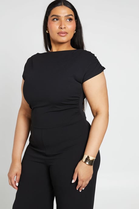 Plus Crepe Asymmetric Neck Drape Wide Leg Jumpsuit - Image 4