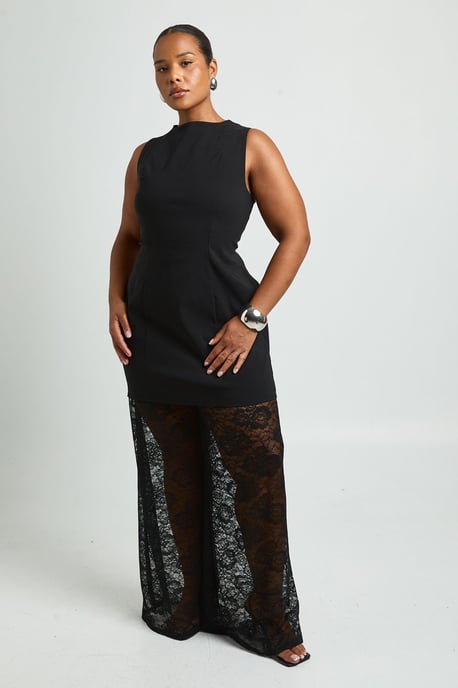 Plus Bengaline Longline Jumpsuit With Lace Wie Leg Trouser - Image 3