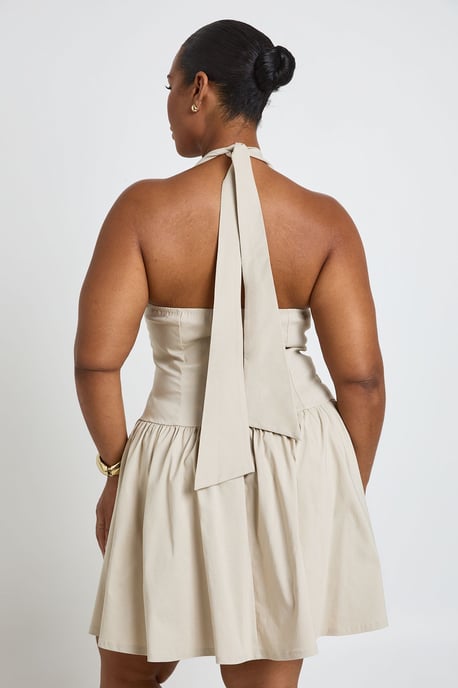 Plus Bengaline Halterneck Button Down Skater Dress - Image 2