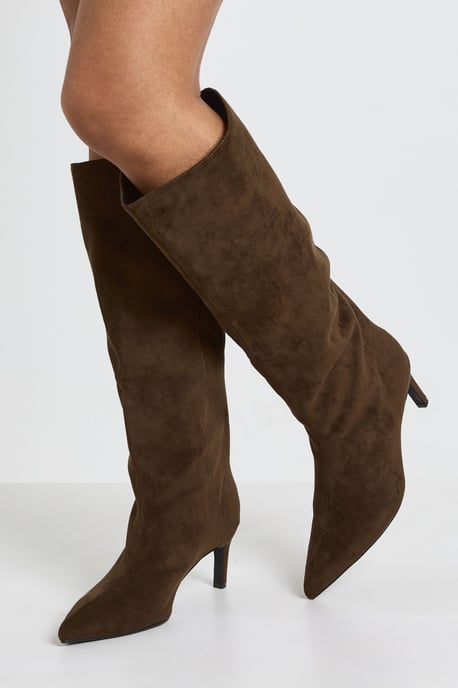 Wide Fit Knee High Column Stiletto Mid Boots - Image 1