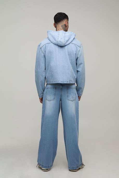Tall Basic Boxy Oversized Zip Through Denim Hoodie - Image 2