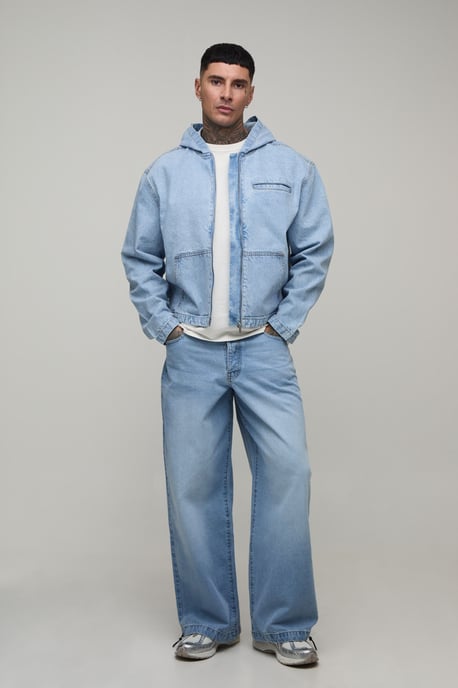 Tall Basic Boxy Oversized Zip Through Denim Hoodie - Image 4