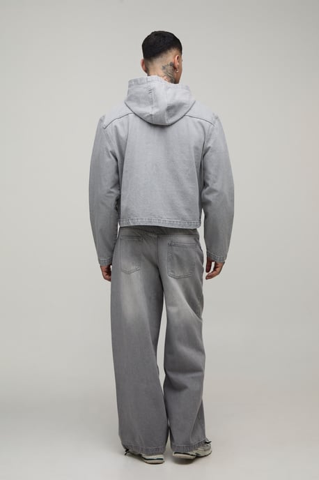 Tall Basic Boxy Oversized Zip Through Denim Hoodie - Image 2