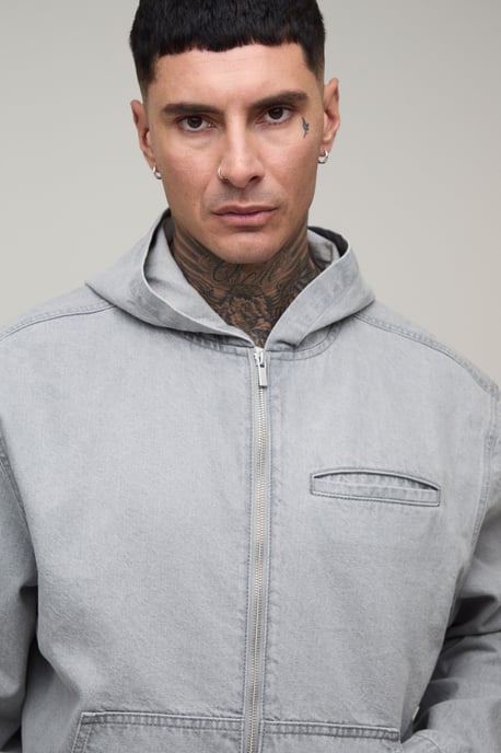 Tall Basic Boxy Oversized Zip Through Denim Hoodie - Image 3
