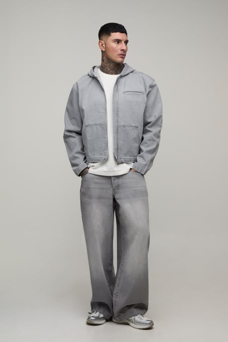 Tall Basic Boxy Oversized Zip Through Denim Hoodie - Image 4