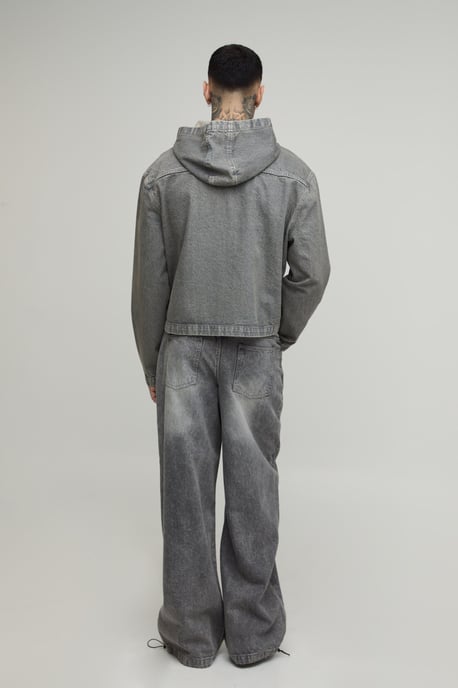 Tall Basic Boxy Oversized Zip Through Denim Hoodie - Image 2