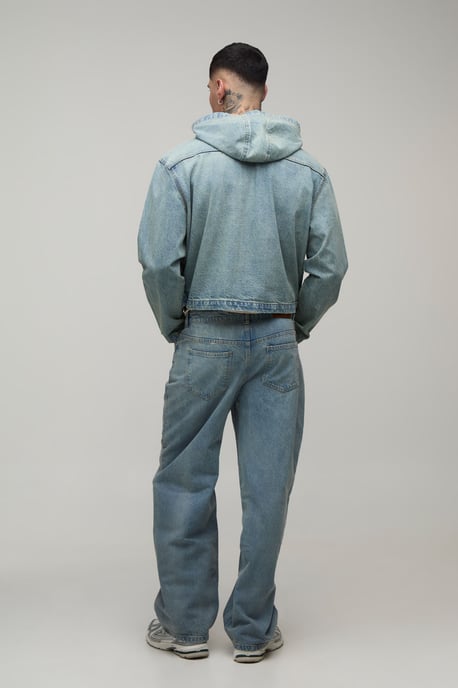 Tall Basic Boxy Oversized Zip Through Denim Hoodie - Image 2
