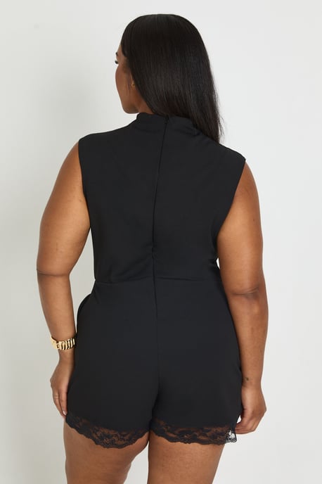 Plus High Neck Lace Trim Tailored Playsuit - Image 2