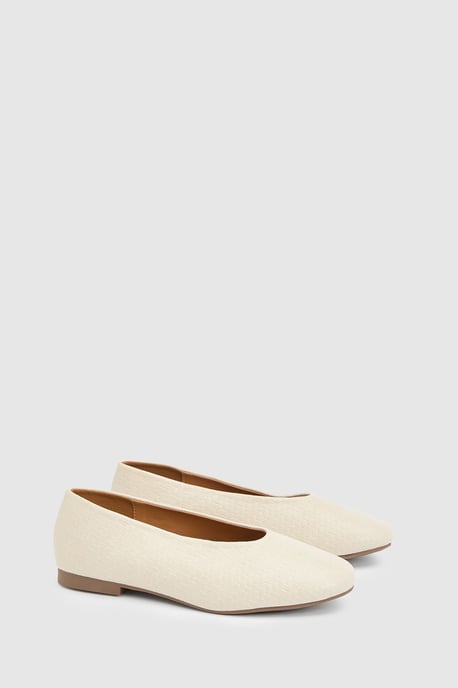 Angeline Faux Leather Woven Effect Round Toe Ballet Pumps - Image 1