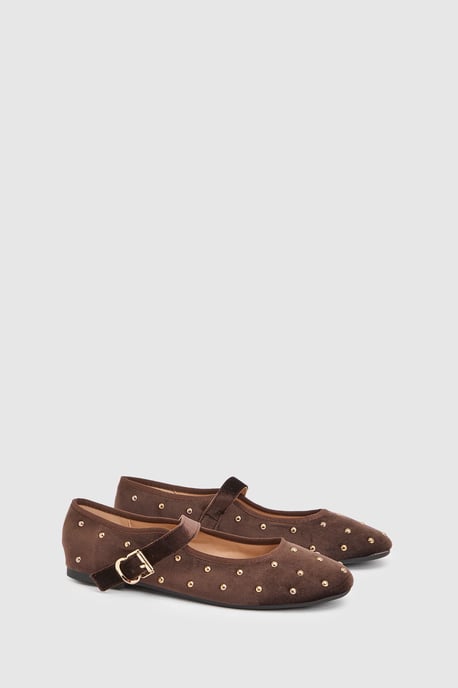 Jaz Velvet Studded Mary Jane Flats - Image 1