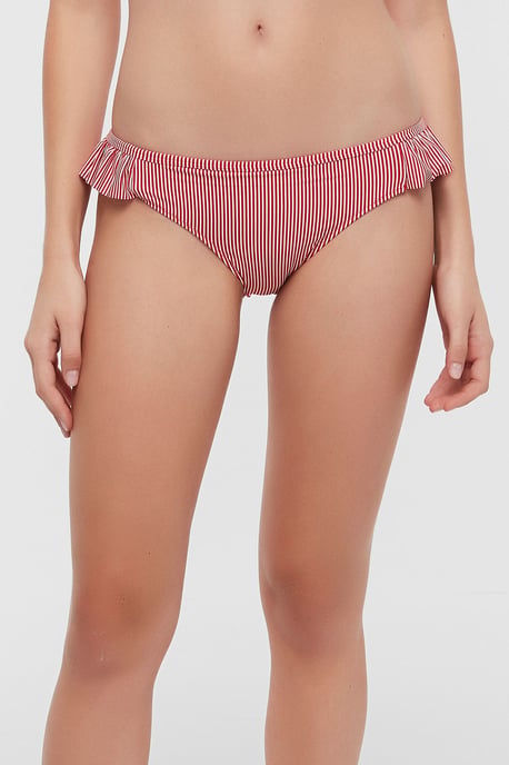 Striped Mid-Waist Frilly Hipster Bikini Bottoms - Image 1