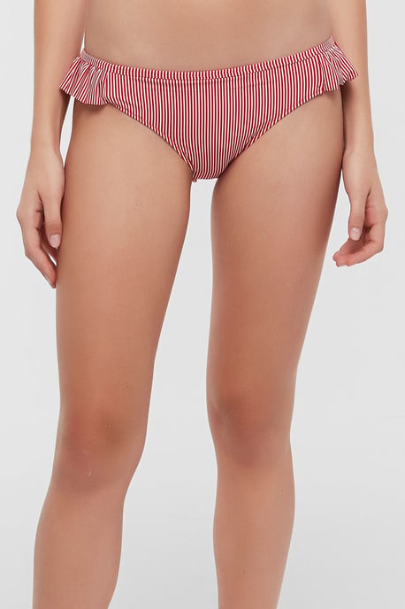 Striped Mid-Waist Frilly Hipster Bikini Bottoms - Image 2