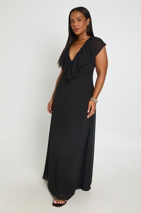 Plus Chiffon Ruffle Plunge Maxi Dress - Image 3