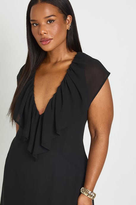 Plus Chiffon Ruffle Plunge Maxi Dress - Image 4