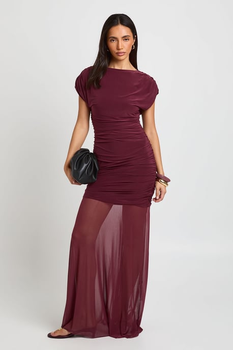 Ruched Bodice Asym Neck Maxi Dress - Image 1