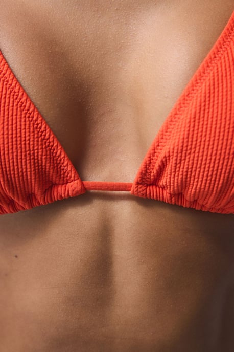 Solid Ribbad Triangel Halter Bikiniöverdel - Image 3