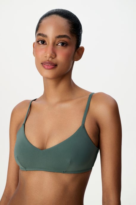 Solid Bralette Bikini Top With Adjustable Straps - Image 1
