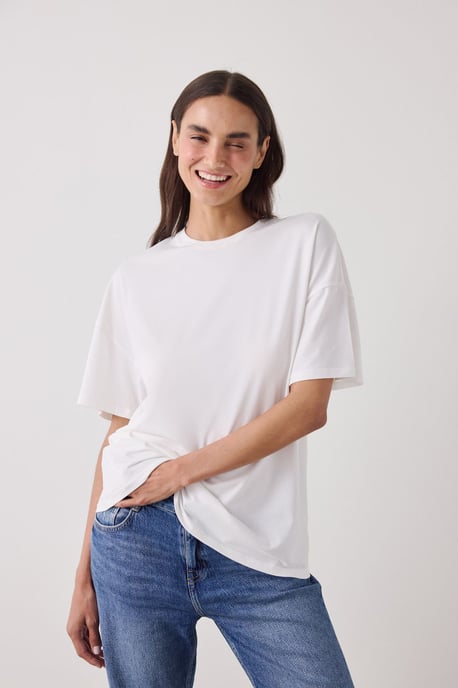 Oversized Cotton Blend Crew Neck T-Shirt - Image 2